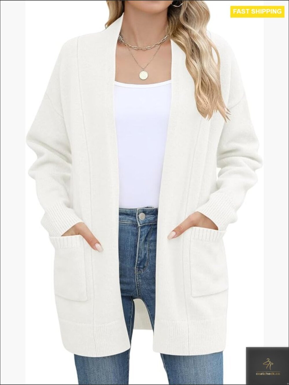 Long Sleeve Open Front Cardigan Sweater Casual Loose Jacket with Pockets